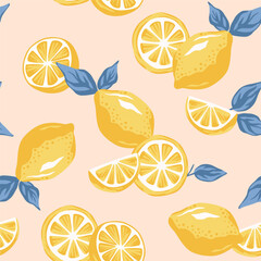 Lemon fruit seamless pattern. Exotic summer wallpaper.