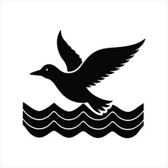 Ocean Waves and Bird Silhouette Retro T-shirt Design Vector Art