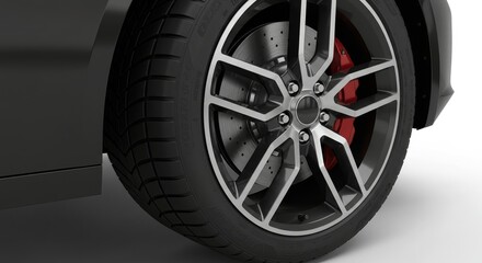 Sport car wheels and break. Close up of rims from a sports car