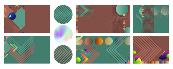 Set Bright juicy Bottle Green colors Fresh modern background with geometric elements, lines and dots for text, universal design, banner concept business
