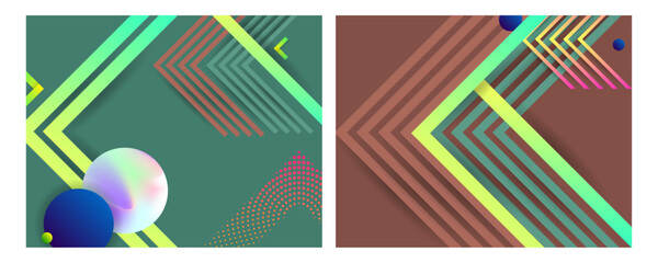 Set Bright juicy Bottle Green colors Fresh modern background with geometric elements, lines and dots for text, universal design, banner concept business