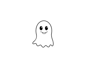Adorable Smiling Ghost Cartoon Vector Cute Halloween Clipart for Kids, Party Decor, Invitations & Spooky Fun Designs.