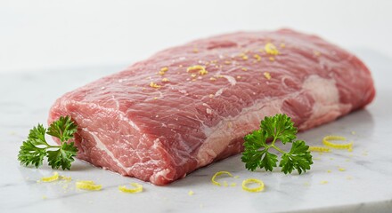 Fototapeta premium Raw Meat Prepared with Lemon and Parsley