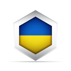 Ukraine Flag in Hexagon Shape – 3D-Style Vector Icon with Blue and Yellow Design
