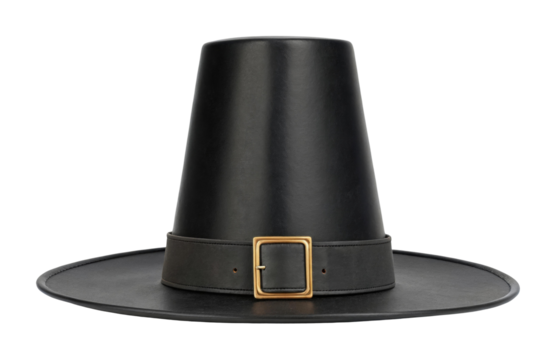 PNG Classic pilgrim hat with gold buckle iconic historical accessory