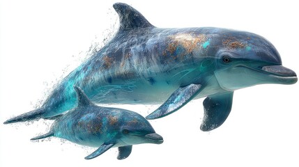 Fototapeta premium Two Dolphins Swimming Together Ocean Wildlife Marine Life Underwater Creatures Nature Photo
