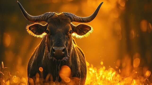 indian gaur close-up at nagarhole sunset - Powered by Adobe