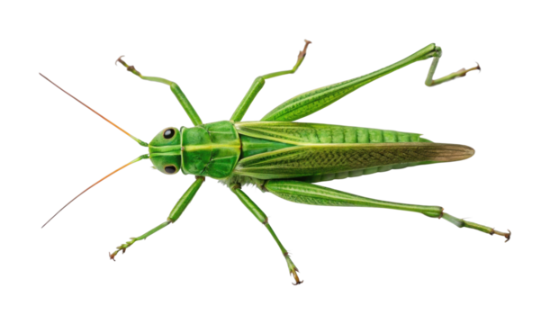 PNG Detailed close-up of a green grasshopper on a plain background