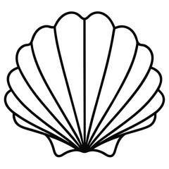 Elegant Black and White Outline Drawing of a Seashell with Fluted Design © pipp99