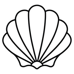 Seashell Illustration Black Outline of Scallop Shell, Marine Graphic Design Element