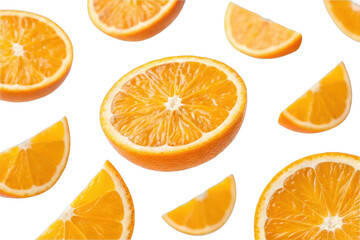 PNG Fresh orange slices floating in artistic pattern