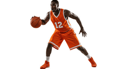Naklejka premium Basketball Player Dribbling on Transparent Background