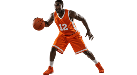 Basketball Player Dribbling on Transparent Background