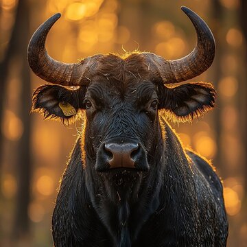 indian gaur close-up at nagarhole sunset
