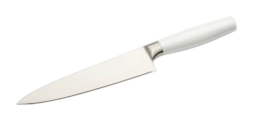 Obraz premium PNG Sleek stainless steel chef's knife with white handle for kitchen use