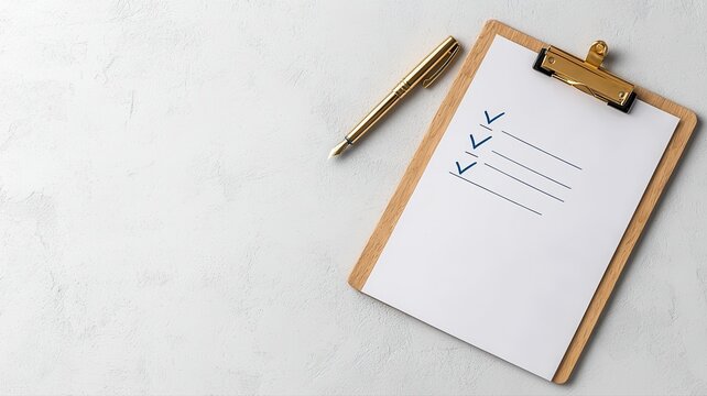 Clipboard Checklist with Pen on White Textured Background clipboard checklist pen to do list office - Powered by Adobe