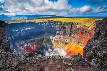 Fototapeta premium colors volcanic crater with bubbling sulfur and vivid