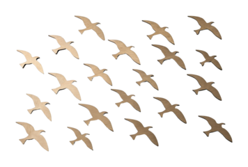 PNG Wooden bird silhouettes in flight pattern