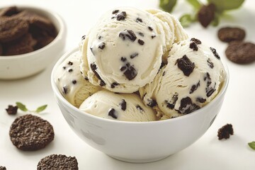 Creamy cookies and cream ice cream in a white bowl  indulge in delicious dessert delight
