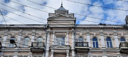 Kyiv, Ukraine, 05.12.2025, fragment of a beautiful old multistory house