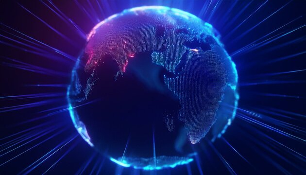 arth represented by little dots, binary code and lines - big data, global business