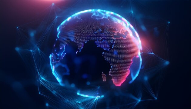 arth represented by little dots, binary code and lines - big data, global business