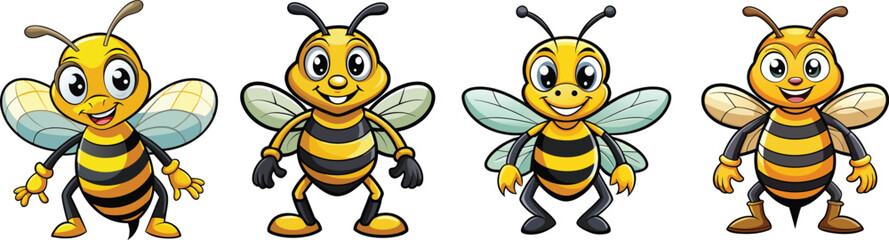 Adorable Cartoon Bee Mascot Full Body Vector on White Background
