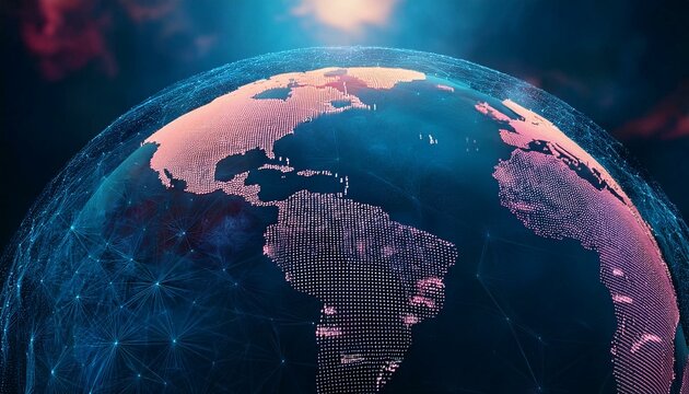 arth represented by little dots, binary code and lines - big data, global business