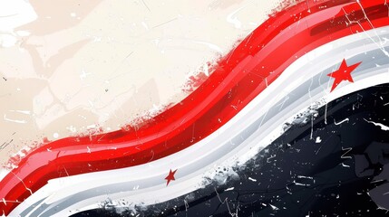 Yemen independence day celebration graphic featuring red white and black stripes with stars. Horizontal banner. Flag of Yemen. Yemen Independence Day. Copy space. Flat illustartion. Red-white-black
