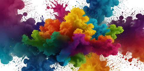 Vector abstract colorful rainbow holi paint and colorful cloud smoke powder explosion isolated on transparent wide panorama background.	
