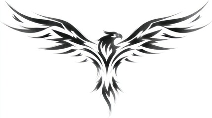 Obraz premium Stylized Black and White Eagle Tattoo Design with Spread Wings Tribal Artwork for Creative Pro