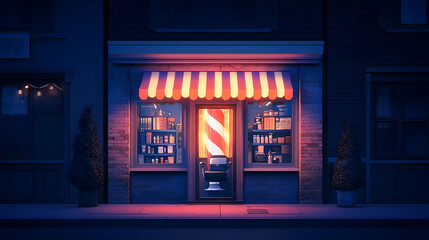 Nighttime Barbershop on City Street