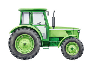 Obraz premium PNG Green tractor with cabin and large wheels side view illustration