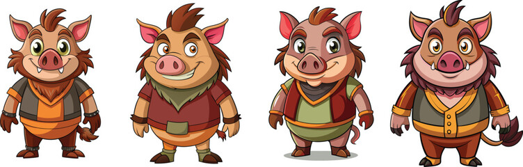 Playful African Bushpig Character Design Full Body Vector Illustration