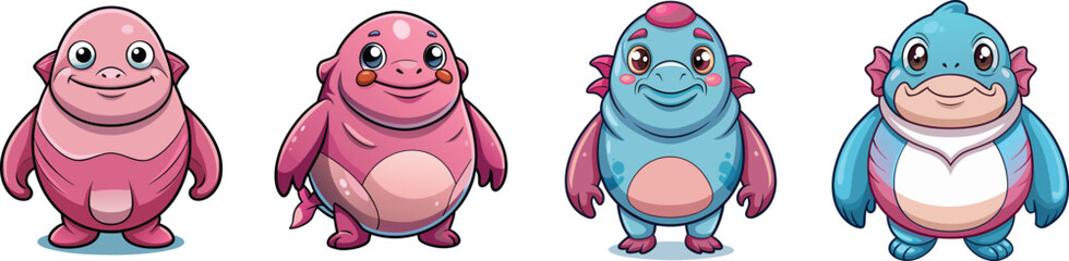 Funny Deep Sea Blobfish Mascot Design Full Body Vector Illustration