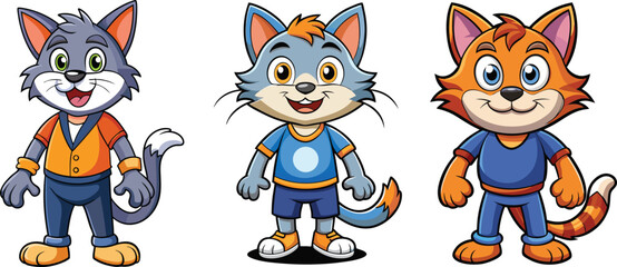 Cute Cartoon Cat Full Body Design Isolated on White
