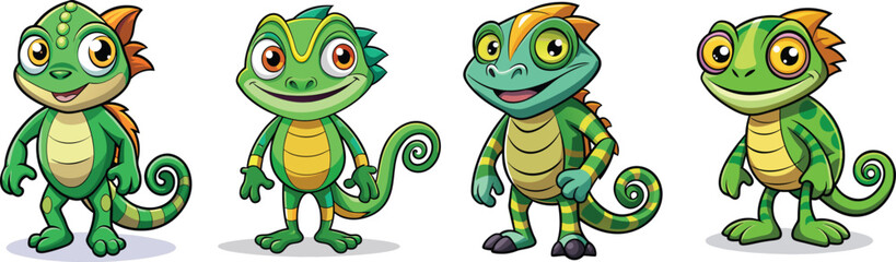Colorful Full Body Chameleon Cartoon Mascot on White Background for Kids Art and Merchandise