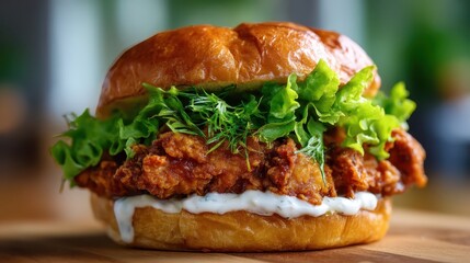 Delicious Sandwich with Fresh Greens and Meat Filling