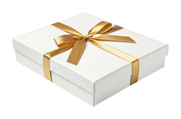 Fototapeta premium PNG Elegant white gift box with gold ribbon on a