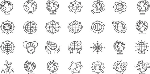 Globe Line Editable Icons set. Vector illustration in modern thin line style of Earth related icons: ecology, care, location, and more.