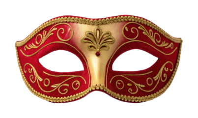 PNG Elegant red masquerade mask with golden embellishments