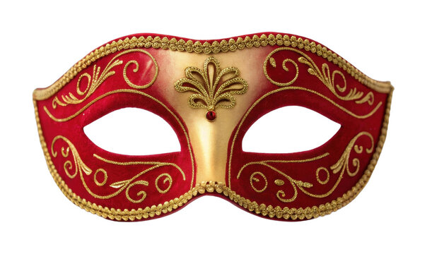 PNG Elegant red masquerade mask with golden embellishments