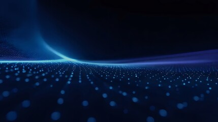Abstract Blue Light Wave with Dark Background Digital Illustration of Flowing Particles and Dots Technology Design Backdrop