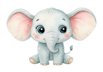 Fototapeta premium PNG Adorable baby elephant with big eyes and pink ears