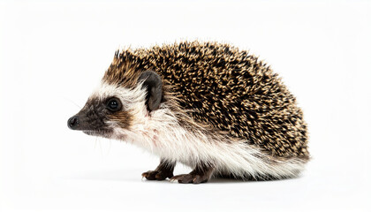 Fototapeta premium Hedgehog standing on white background, looking to the left