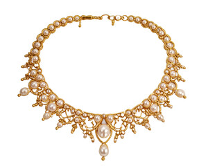 Beautiful gold and pearl necklace isolated on a transparent background
