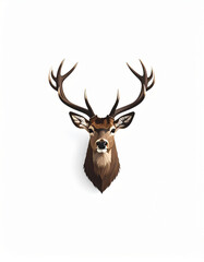 Deer head showing large antlers on white background