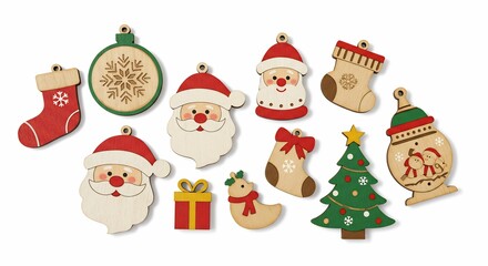 木製クリスマスオーナメント 温かい色合いの手描き風デザイン 可愛らしい飾り. AI Generated