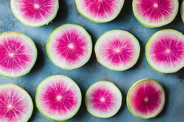 watermelon radish sliced open to show pink interior