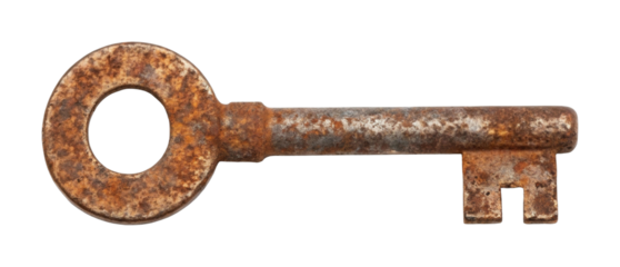 PNG Rusty vintage key with weathered patina and antique design